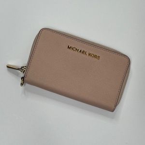 Michael Kors Pink Saffiano Leather Phone Zipper Wallet